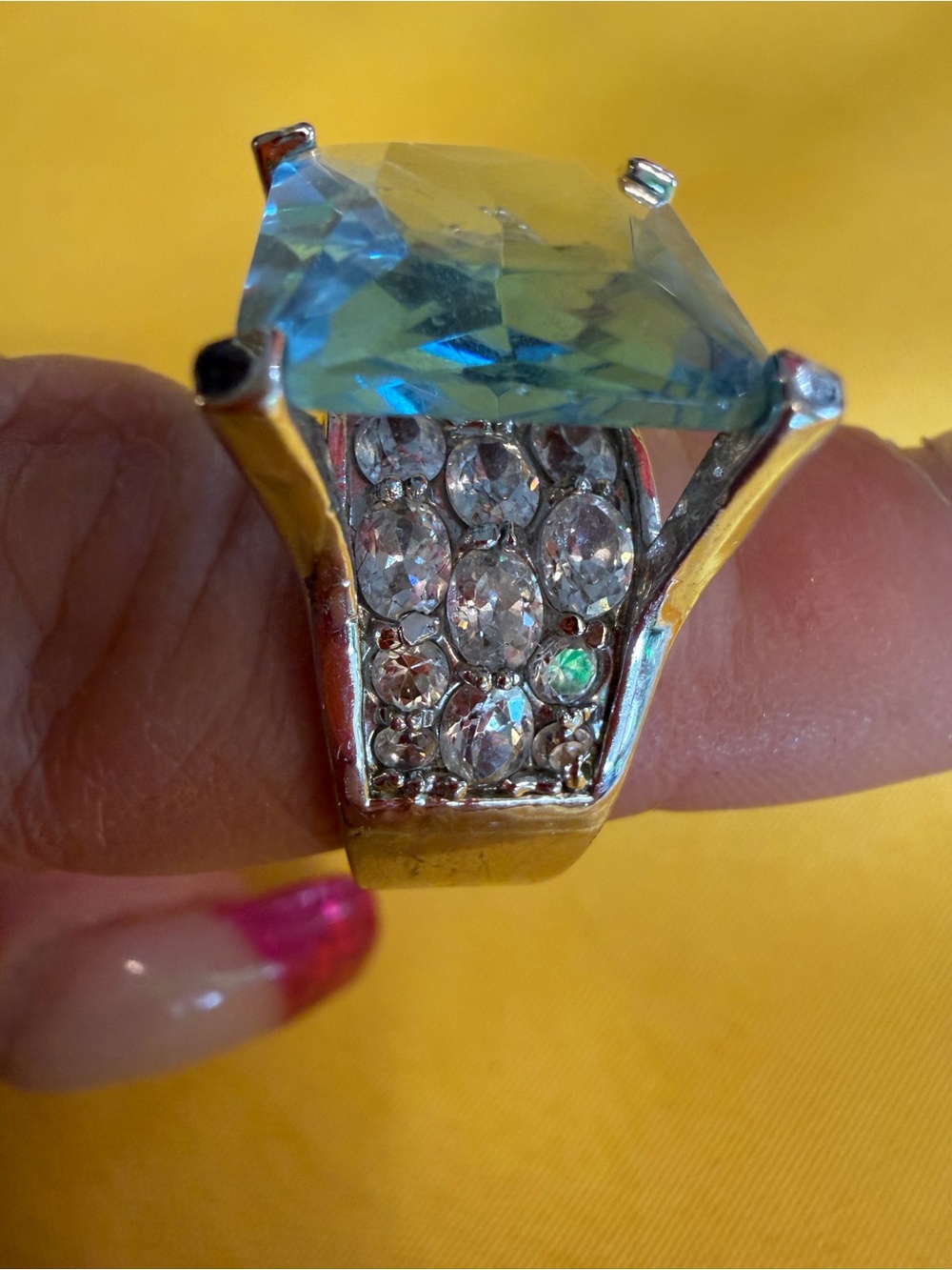 Park Lane Silver and Blue Crystal Statement Ring Size 7